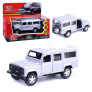 Машина металл land rover defender 12 см, (двер, баг, серебристый) инерц, в коробке